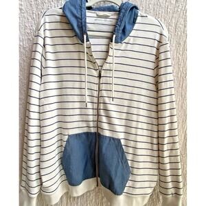 Eddie Bauer Men's XXL Blue Stripe Zip Hoodie Lightweight Hooded Jacket